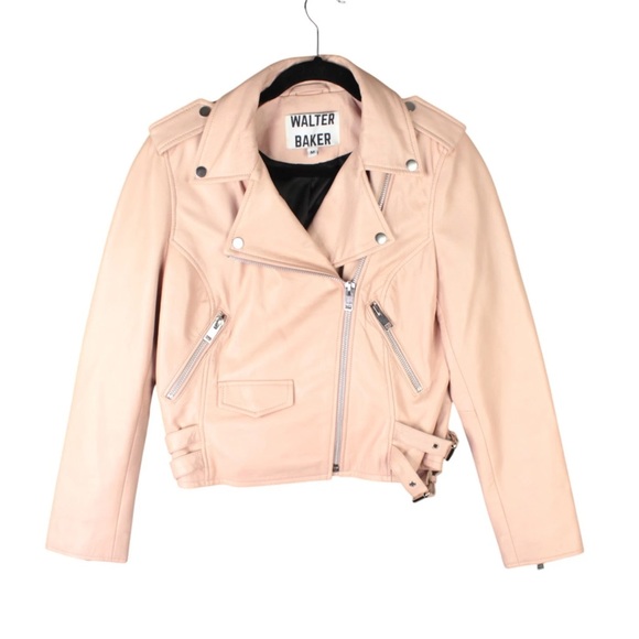 Walter Baker Liz Crop Motocycle Lamb Leather Jacket Womens Pink Size Medium EUC - Picture 1 of 14